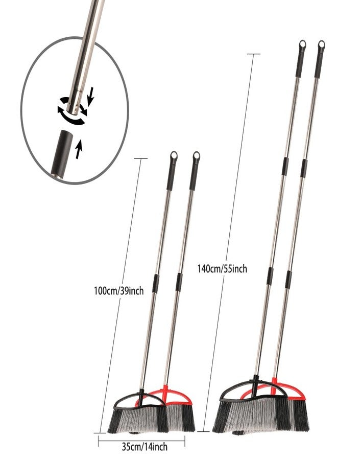 MuLing 2-Pack Outdoor Heavy Duty Broom Set, 15.7" Wide Angle Broom with Long Adjustable Handle & Stiff Bristles for Patio, Garage, Yard, Garden (Black&Red) - Image 2